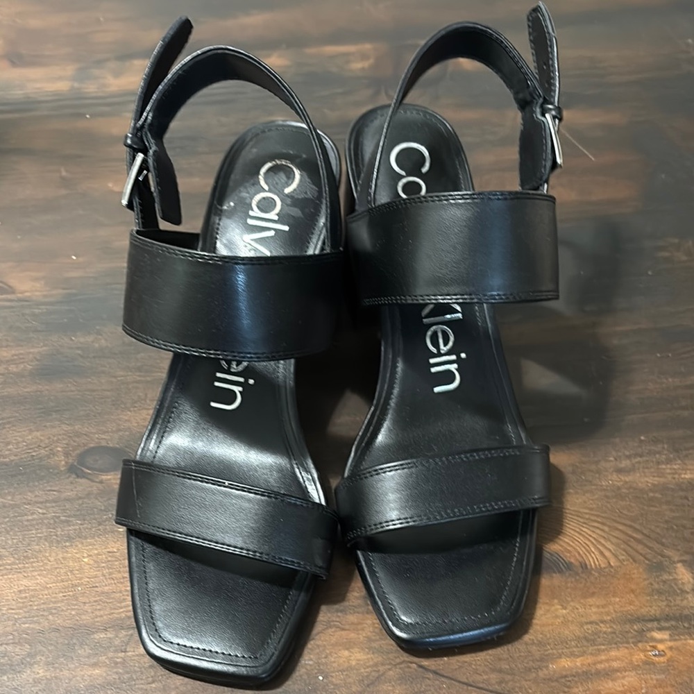Calvin Klein Black Sandals with Chunky Heel and Slingback